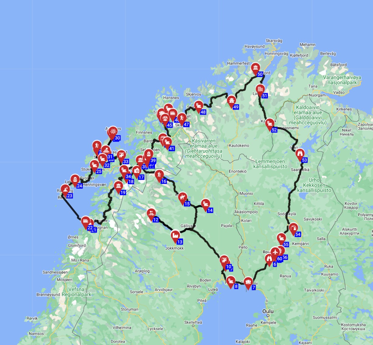 Map for Rovaniemi Roundtrip - End of Europe scenic roads